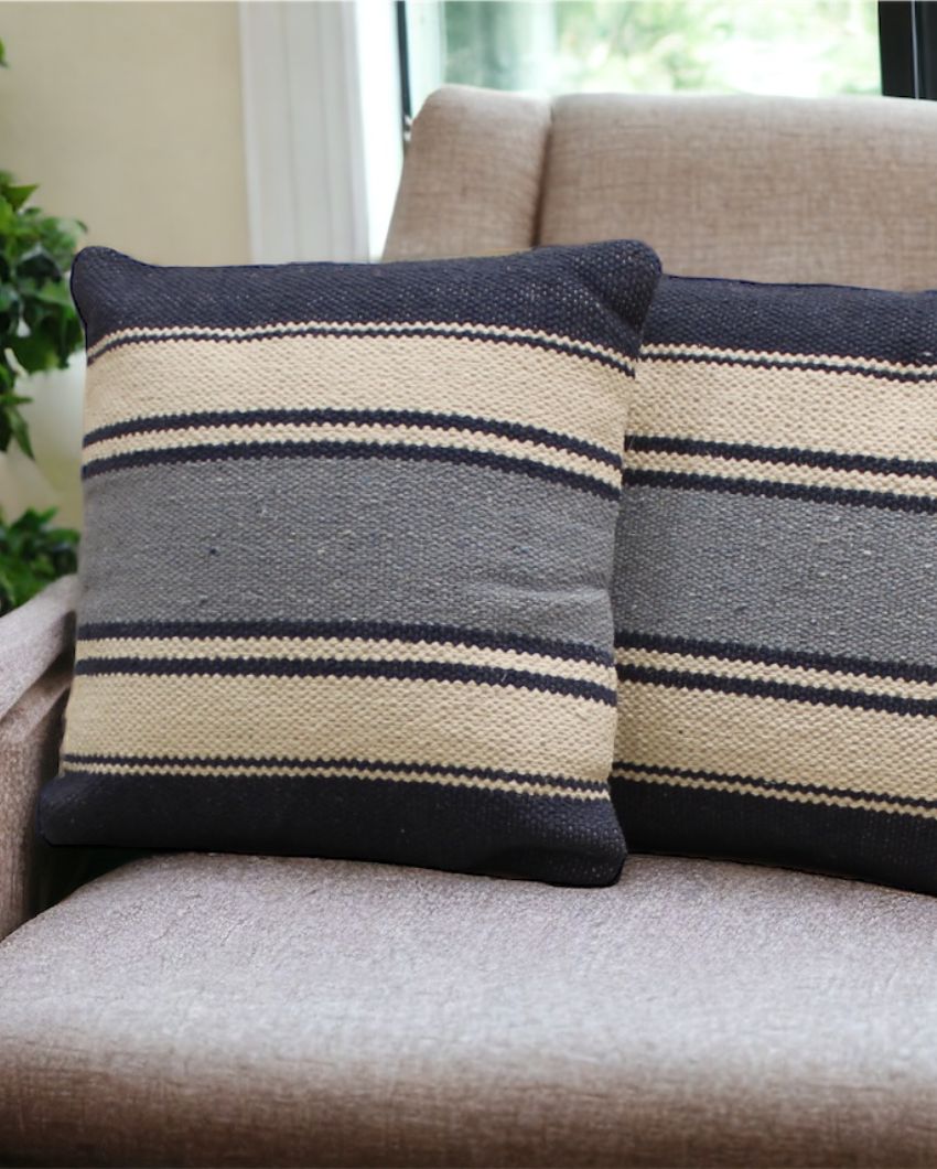 Blue Stripe Hand Woven Cotton Cushion Cover | 18 x 18 Inches