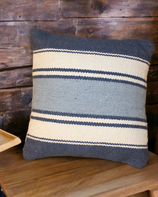 Blue Stripe Hand Woven Cotton Cushion Cover | 18 x 18 Inches