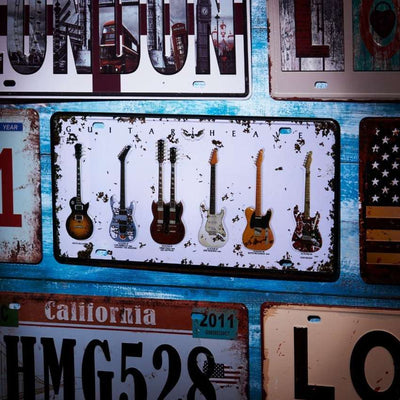 Guitar's Number Plates Wall Sign | 12 x 6 inches