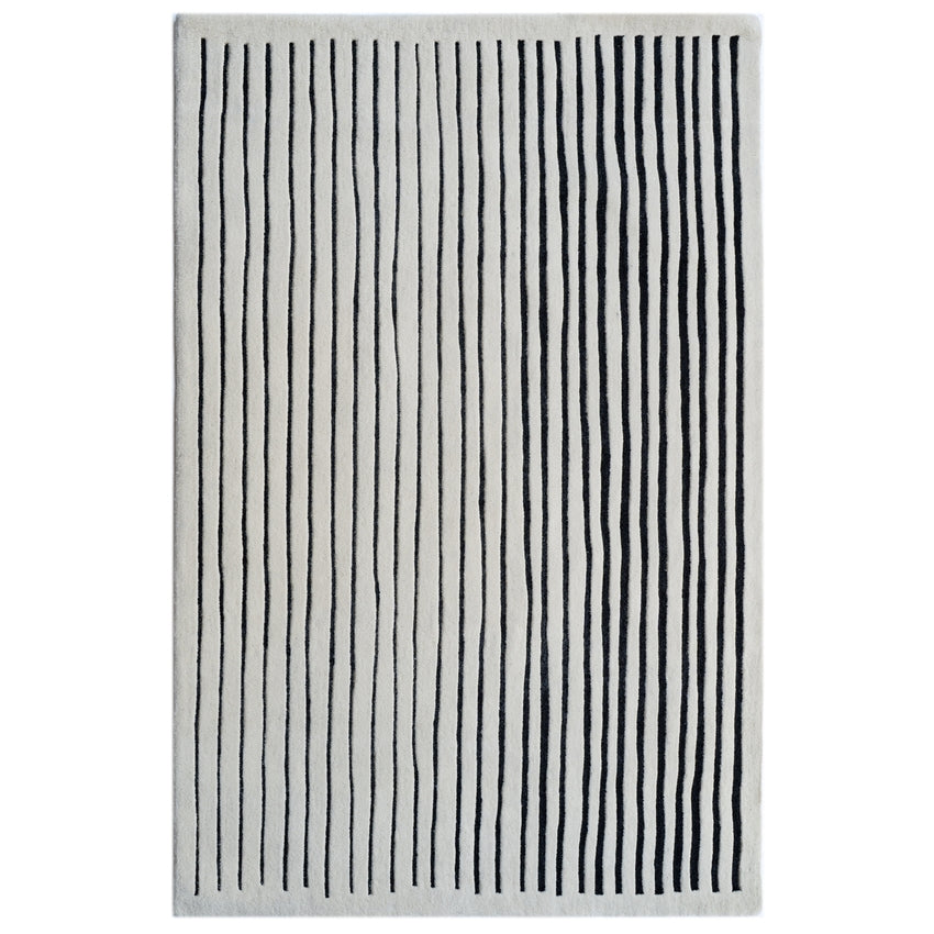 Sleek Black & White Oblique Wool Floor Covering Rug