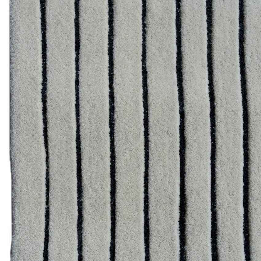 Sleek Black & White Oblique Wool Floor Covering Rug