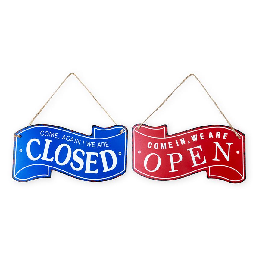 Open & Close Text Vibrant Wall Hanging Metal Plates | 12 x 6 inches