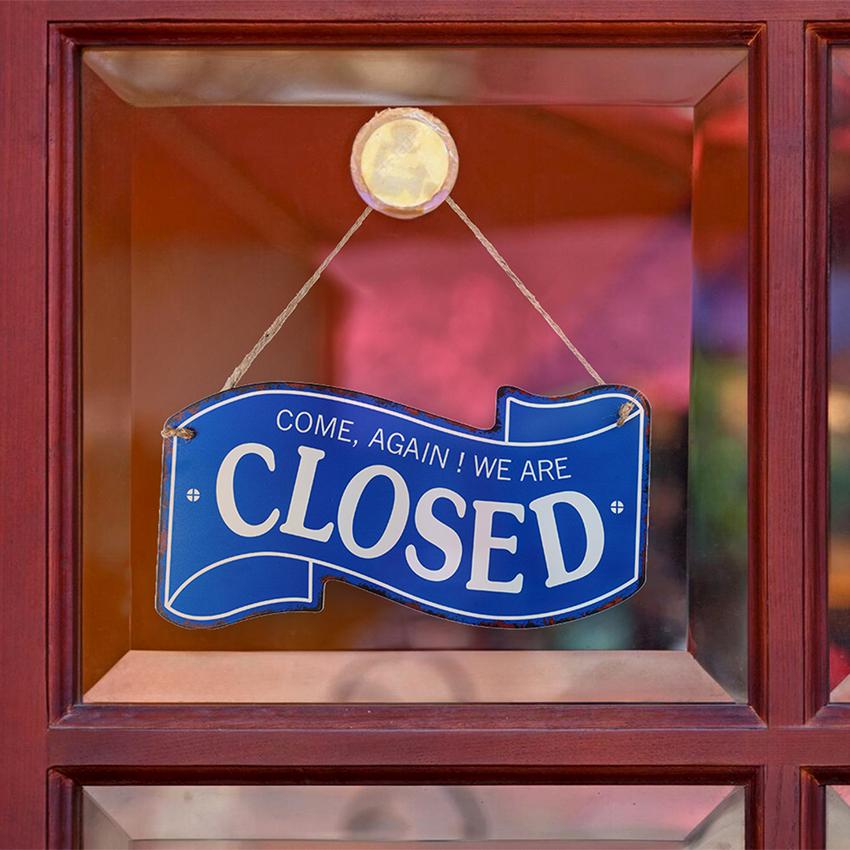 Open & Close Text Vibrant Wall Hanging Metal Plates | 12 x 6 inches