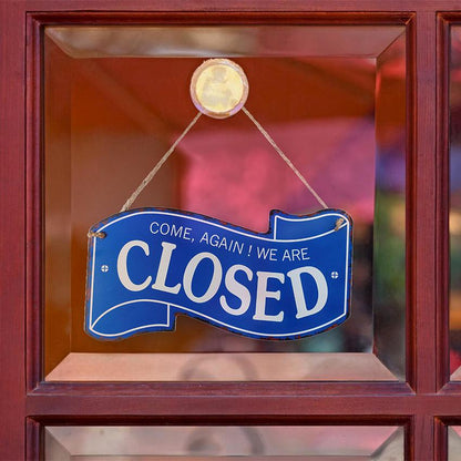 Open & Close Text Vibrant Wall Hanging Metal Plates | 12 x 6 inches