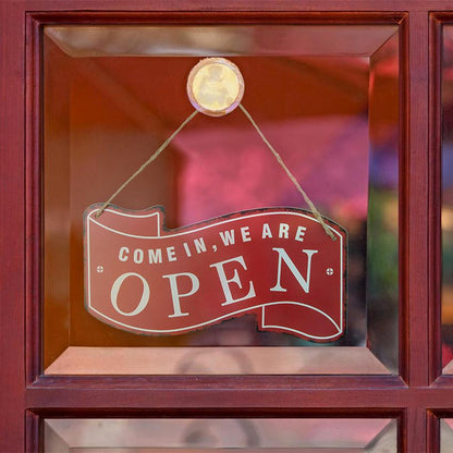 Open & Close Text Vibrant Wall Hanging Metal Plates | 12 x 6 inches