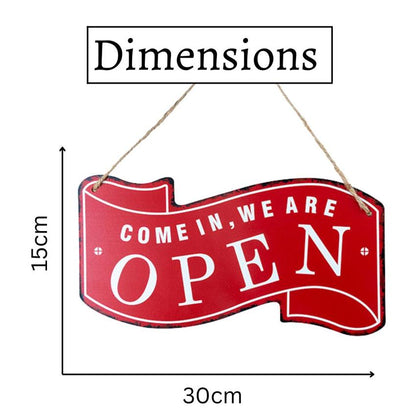 Open & Close Text Vibrant Wall Hanging Metal Plates | 12 x 6 inches