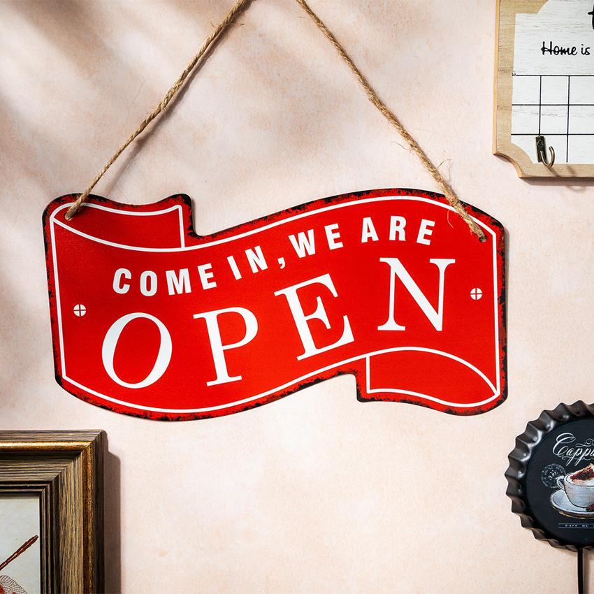 Open & Close Text Vibrant Wall Hanging Metal Plates | 12 x 6 inches
