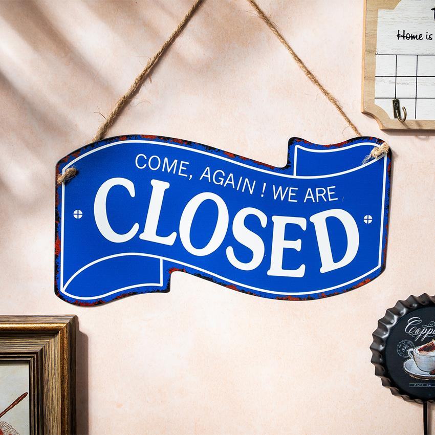 Open & Close Text Vibrant Wall Hanging Metal Plates | 12 x 6 inches