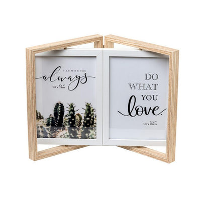 Sleek Beige Double Door Photo Frame with Rotation