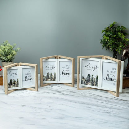 Sleek Beige Double Door Photo Frame with Rotation