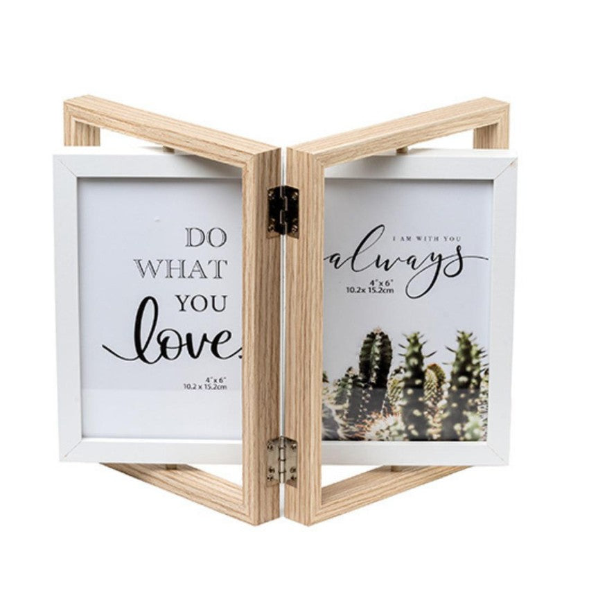 Sleek Beige Double Door Photo Frame with Rotation