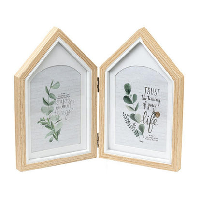 Charming Two-House Shape Beige Photo Frame