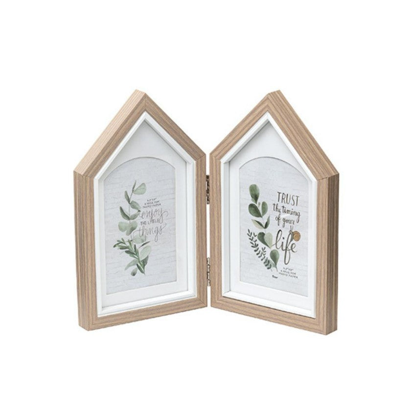 Cozy Two-House Shape Brown Photo Frame