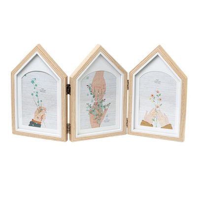 Charming Three-House Shape Beige Photo Frame