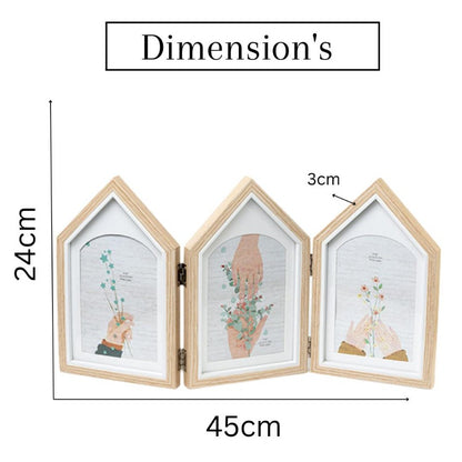 Charming Three-House Shape Beige Photo Frame