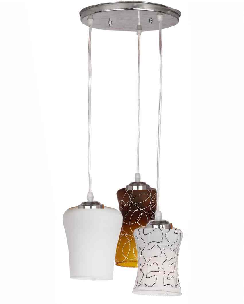 Unique Triple Glass Shade Hanging Ceiling Light Pendant Lamp | 13 x 13 x 32 inches