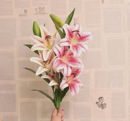 Lovely Artificial Polyester Lily Stick | 3 Flower Heads | 3 feet