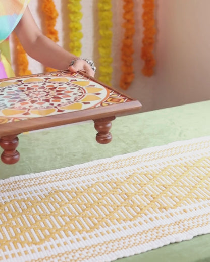 Yellow Sunshine Wooden Mandala Chowki