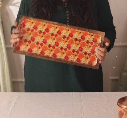 Rectangle Roses And Chamomile Print Wooden Platter With Dip Bowl