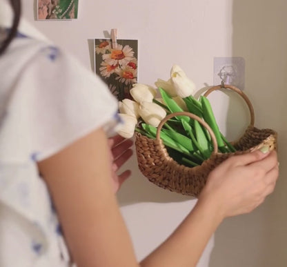 Water Hyacinth Cane Handle Basket