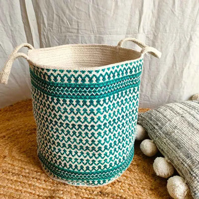 Green Cotton Printed Basket