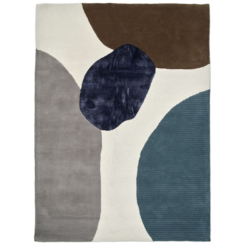 Bold Ivory with Teal Profound Wool Viscose Floor Covering Rug