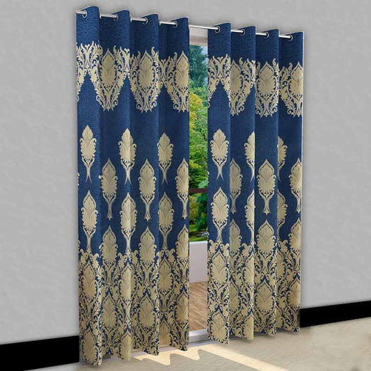 Blue Jute Polyester Curtains | 7ft | Set of 2 Default Title