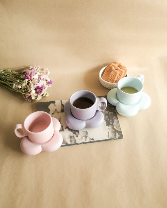 Handmade Floral Espresso Cup Saucer | Set Of 3