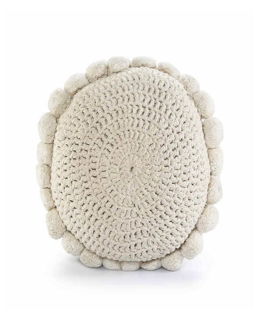 Stylish Crochet Pompom Round Cushion | 18 inches