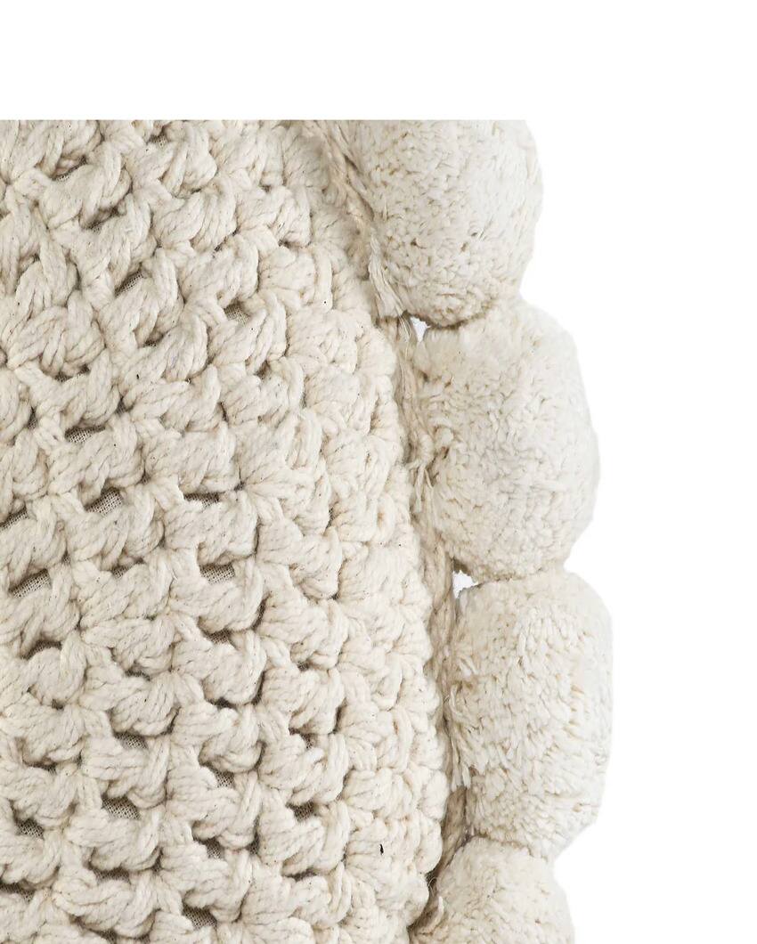 Stylish Crochet Pompom Round Cushion | 18 inches