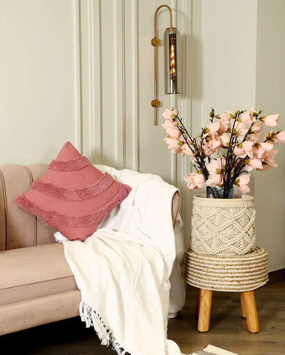 Cotton Rose Pink Curves Cushion Cover | 18 x 18 inches