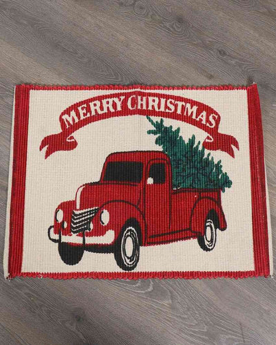 Vintage Red Truck Christmas Tree Rug | 18 x 30 inches