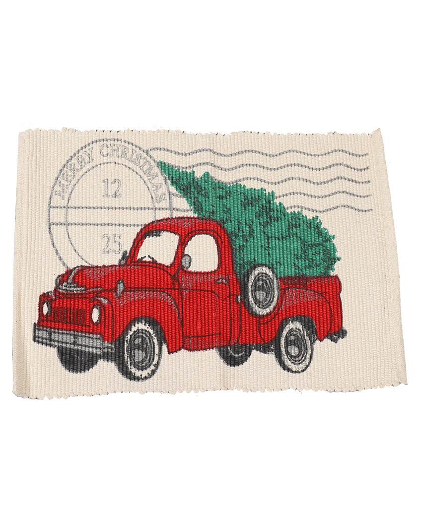 Festive Red Truck Christmas Tree Rug | 18 x 30 inches