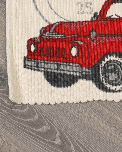 Festive Red Truck Christmas Tree Rug | 18 x 30 inches