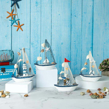 Mini Wooden Sailboat Model Decoration Showpiece | Pack of 4