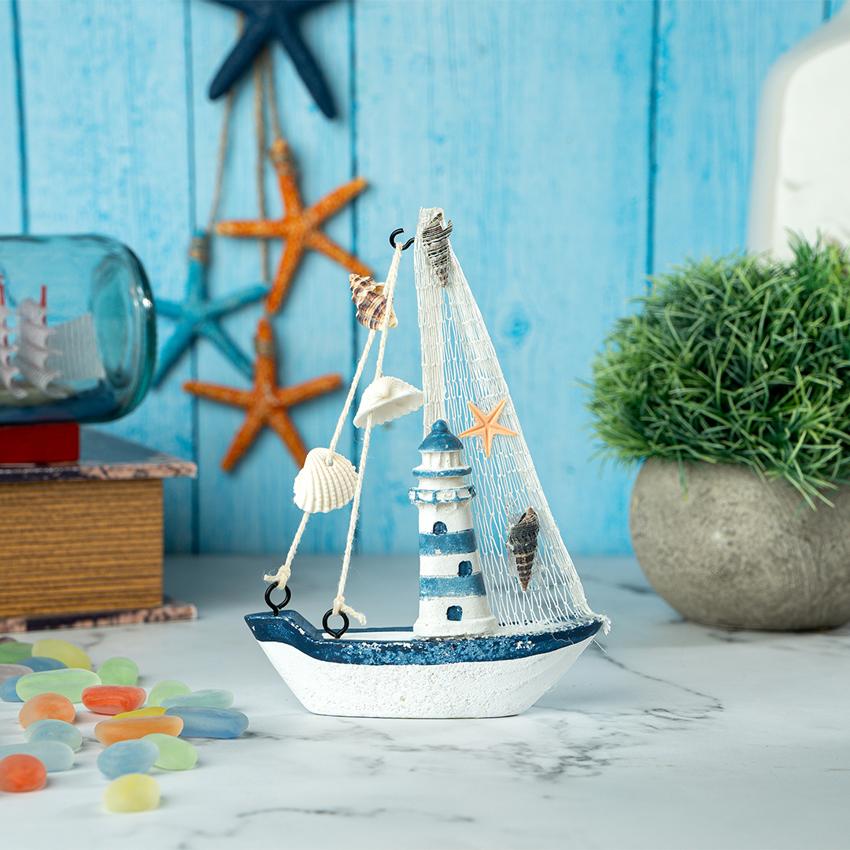 Mini Wooden Sailboat Model Decoration Showpiece | Pack of 4
