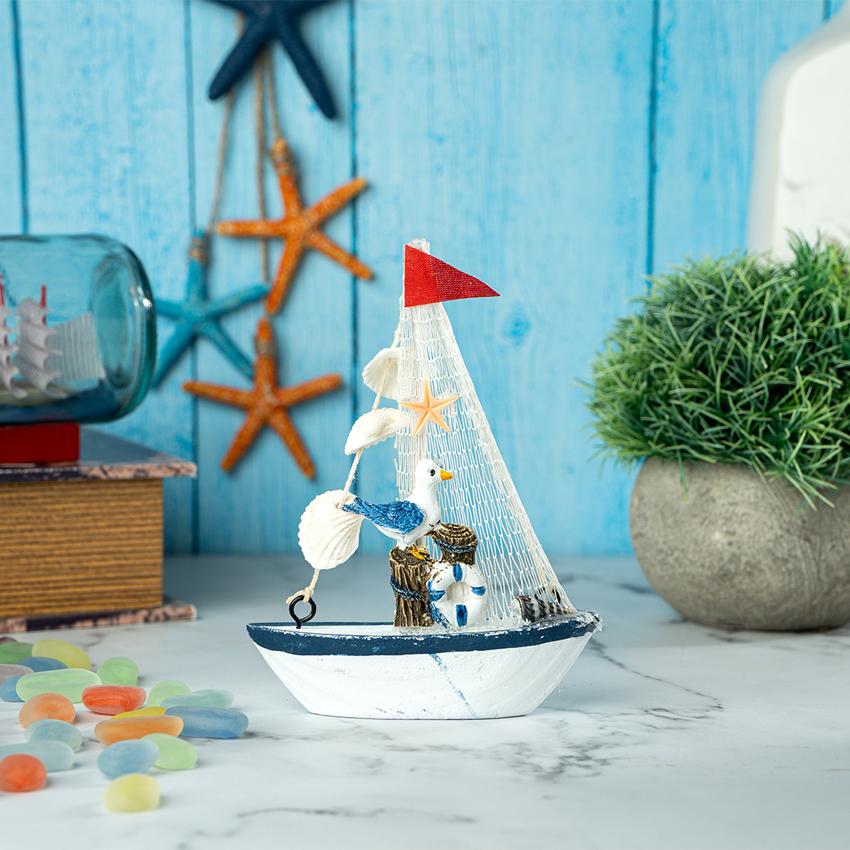 Mini Wooden Sailboat Model Decoration Showpiece | Pack of 4