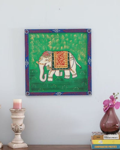 White Gajraj Art Hand Painted Square Wall Plate