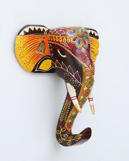 Colorful Elephant Face Hand Painted Wooden Decor