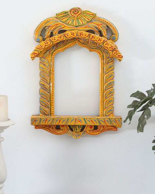 Ritualistic Wooden Wall Hanging Jharokha Frame Yellow