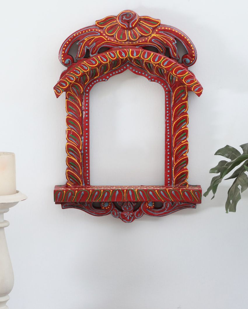 Ritualistic Wooden Wall Hanging Jharokha Frame Red