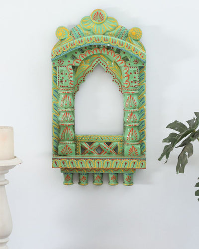 Cultural Wooden Wall Hanging Jharokha Frame Light Green