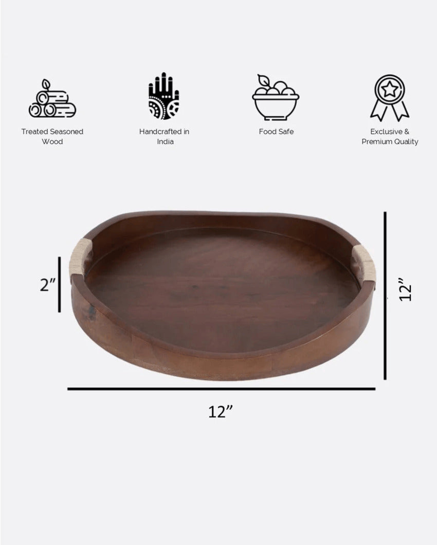 Handcrafted Premium Tribal Curvy Wooden Walnut Serving Tray | 12 x 2 inches