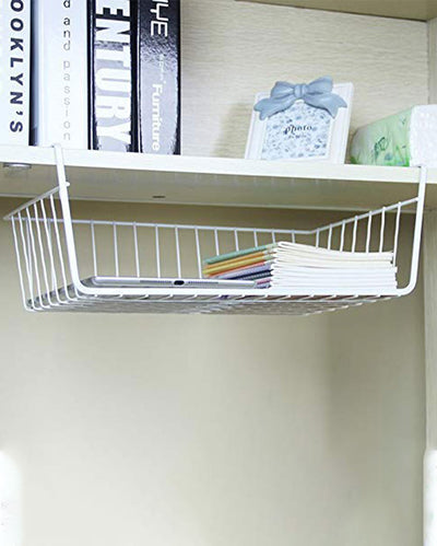 White Metal Under Shelf Storage Basket | 16 inch