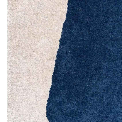 Trendy White & Blue Stripe Wool Floor Covering Rug