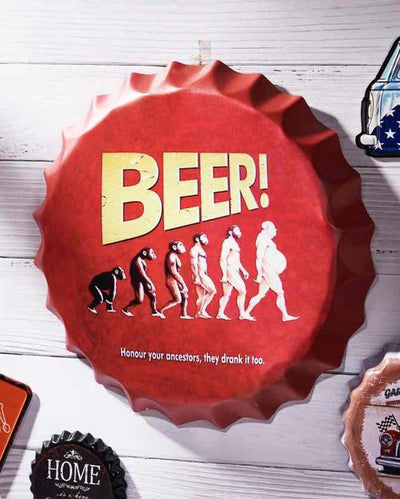 Beer Evolution Bottle Cap Wall Decor | 35 x 5 cm/14 x 2 inches