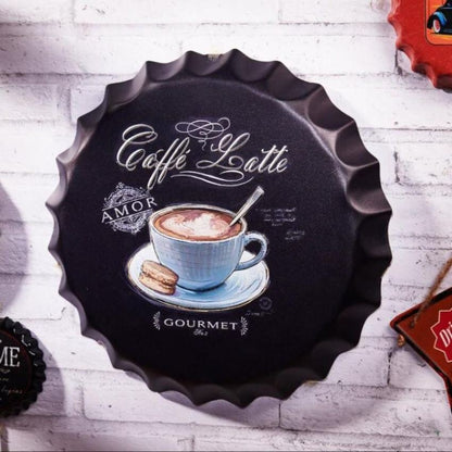 Caffe Latte Bottle Cap Wall Decor | 35 x 5 cm/ 14 x 2inches