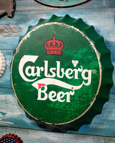 Carlsberg Beer Rust Bottle Cap Wall Decor | 35 x 5 cm/14 x 2 inches