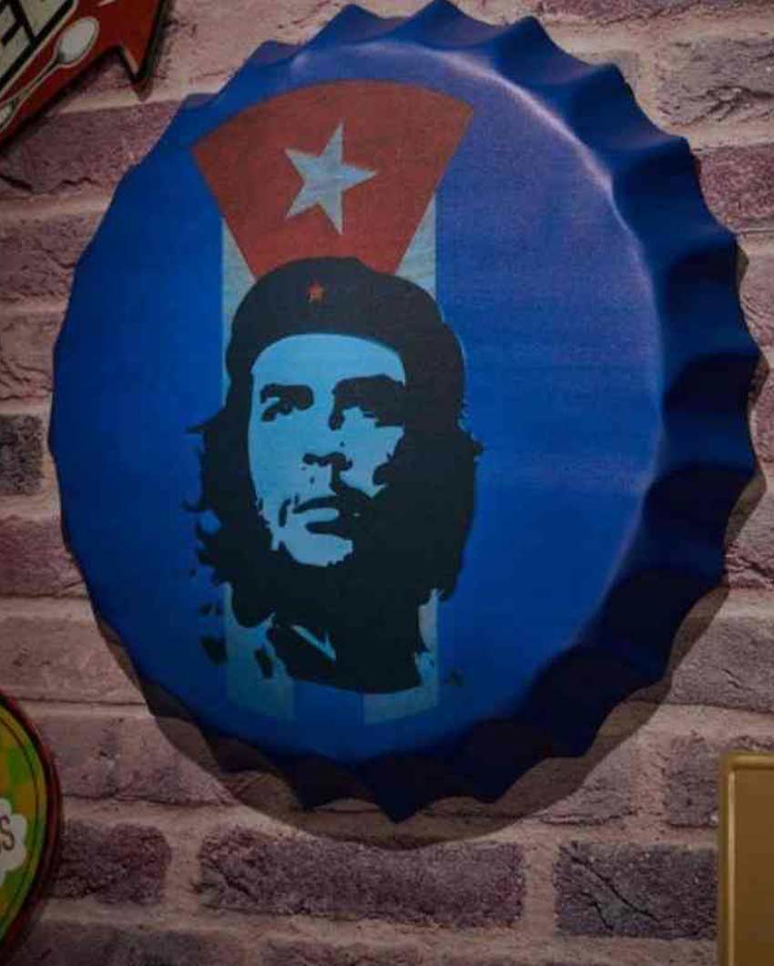 Che Guevara Blue Bottle Cap Wall Decor | Blue | 35 x 5 cm/14 x 2 inches