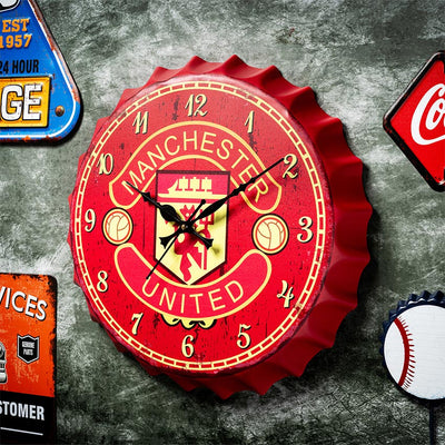 Manchester United Bottle Cap Themed Wall Clock | 14 inches